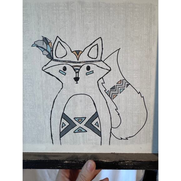 Boho Fox Wall Art - Framed Print with Feather Hat, 12.5" x 12.5" - Picture 4 of 7